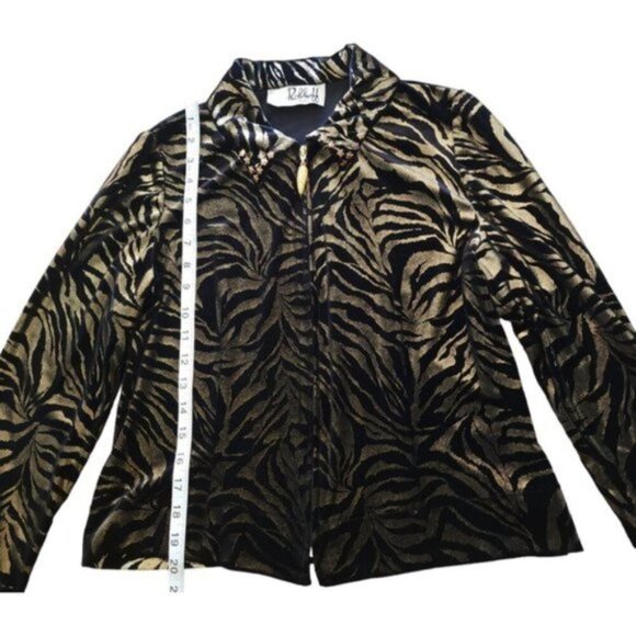 Vintage Joseph Ribkoff trends black and gold velvet zebra print cardigan - Picture 4 of 10